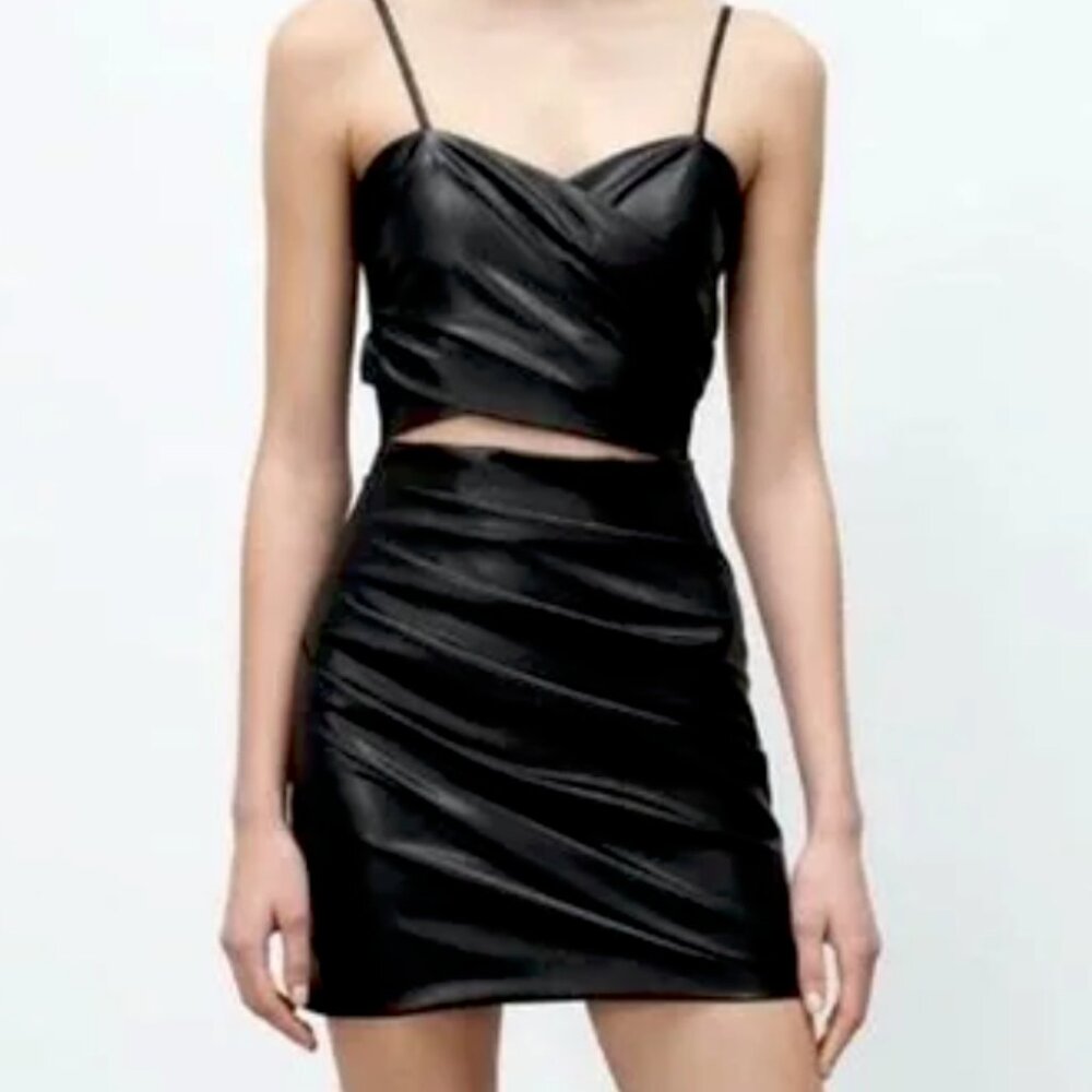 NWT ZARA Faux Leather Mini Dress Size: M